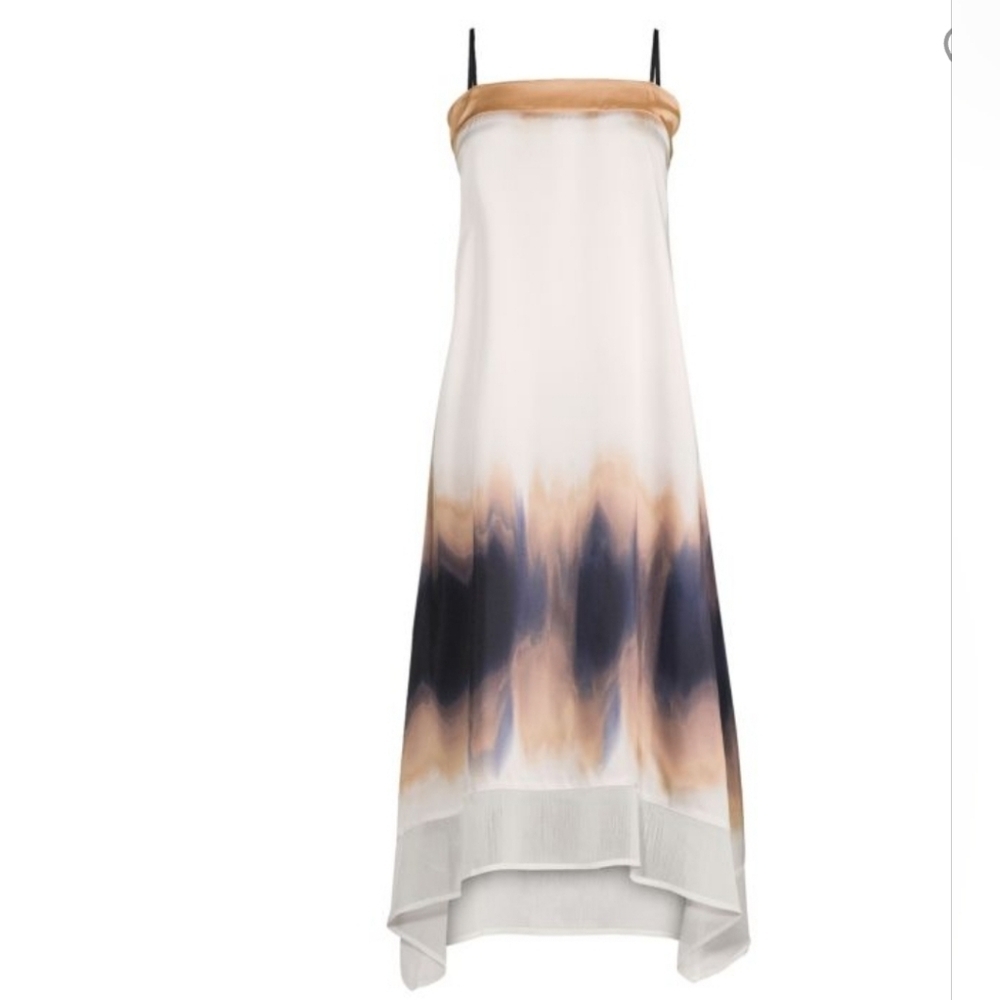 DKNY Tie Dye Print Asymmetric Midi Dressi Sz LARGE Peach Blue Boho - Picture 14 of 16